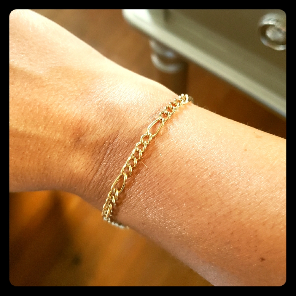 14K Gold Plated Figaro Necklace & Bracelet Set